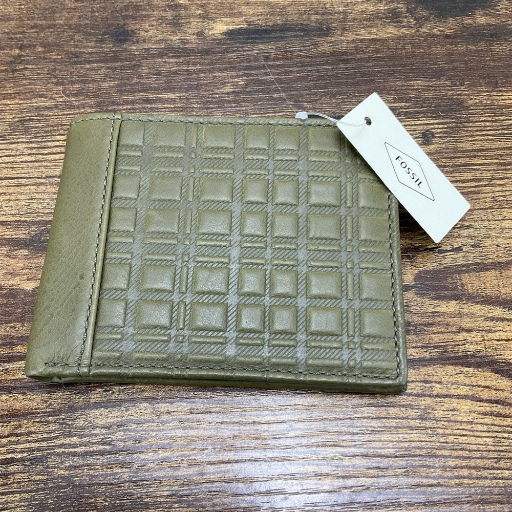 Fossil Men's Leather Mykel Intl Traveler Green Moss Bifold Wallet